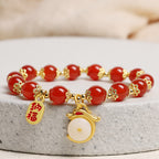 Fortune Jewel Year of the Dragon Red Agate Green Aventurine Peace Buckle Fu Character Lucky Fortune Bracelet