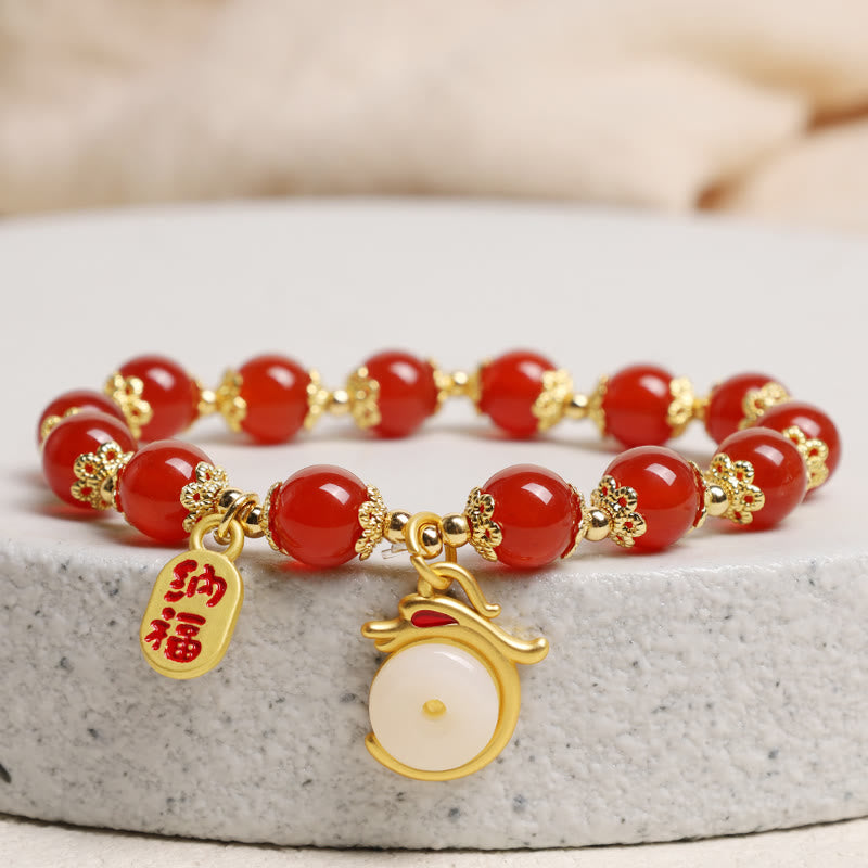 Fortune Jewel Year of the Dragon Red Agate Green Aventurine Peace Buckle Fu Character Lucky Fortune Bracelet