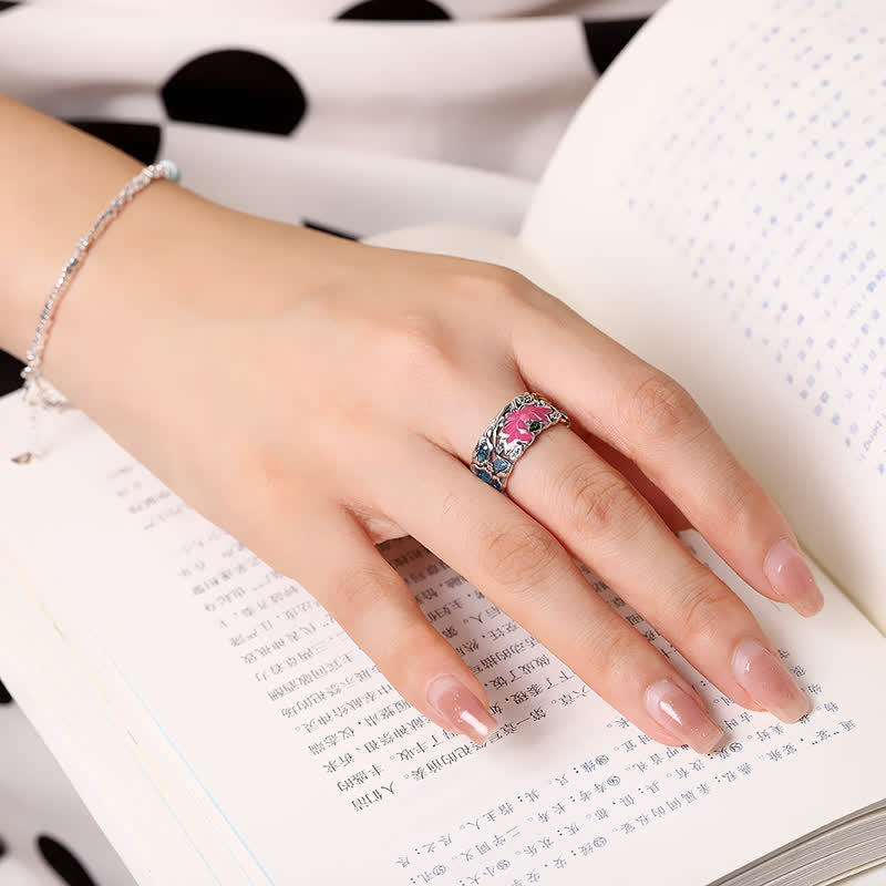 Fortune Jewel 925 Sterling Silver Lotus Koi Fish Enlightenment Ring Fortune Jewel