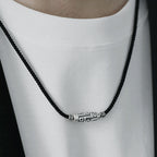 Fortune Jewel 999 Sterling Silver Nine-Eye Dzi Bead Pattern Protection Rope Necklace Pendant