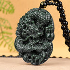 Fortune Jewel Hetian Cyan Jade Dragon Success Harmony Necklace Beaded String Pendant Fortune Jewel