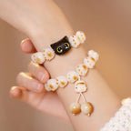 Fortune Jewel Natural Bodhi Seed Red Sandalwood Lovely Paw Lucky Cat Peace Bracelet