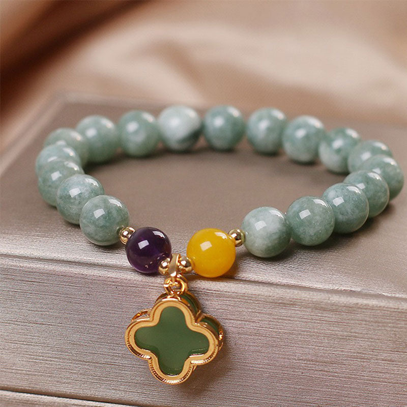 Fortune Jewel Jade Four Leaf Clover Luck Bracelet
