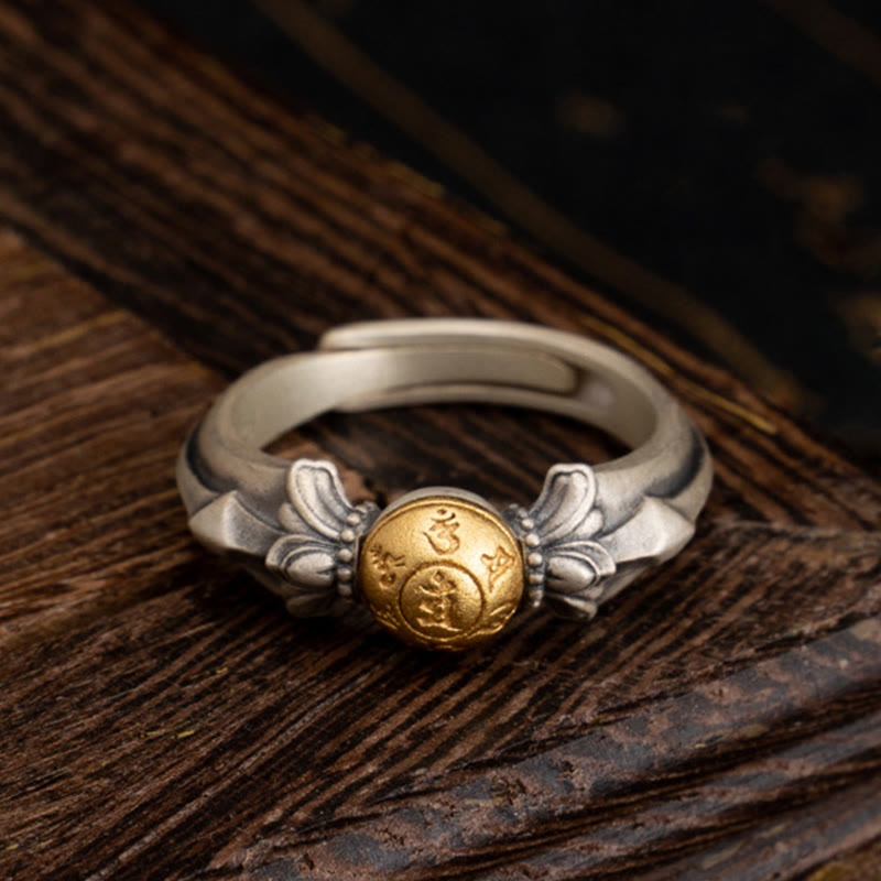 Fortune Jewel 925 Sterling Silver Manjusri Mantra Om Mani Padme Hum Peace Adjustable Ring