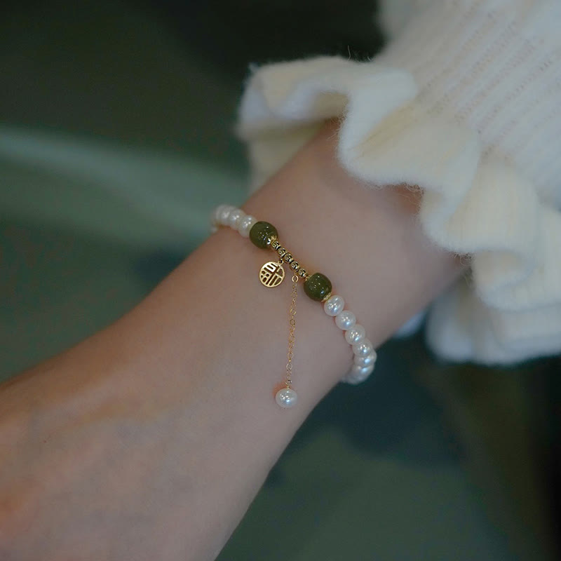 Fortune Jewel Natural Pearl Hetian Jade Happiness Wisdom Bead Bracelet
