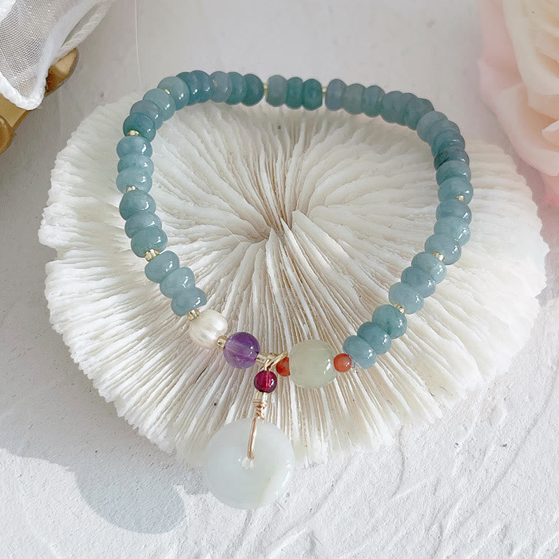 Fortune Jewel Natural Hetian Jade Pearl Peace Buckle Fu Character Gourd Money Bag Strawberry Quartz PiXiu Luck Bracelet