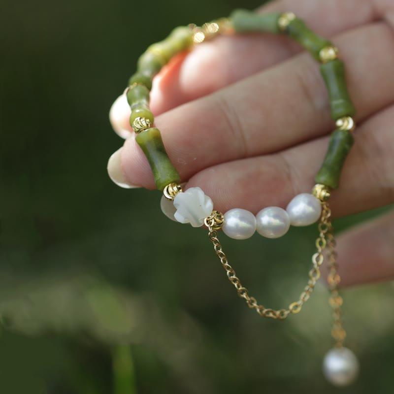 Fortune Jewel Green Bamboo Jade Lily of the Valley Wealth Bracelet