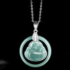 Fortune Jewel Natural Jade Round Laughing Buddha Abundance Titanium Steel Chain Necklace Pendant Fortune Jewel