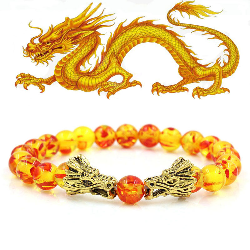 Fortune Jewel White Turquoise Lava Rock Dragon Blessing Beaded Bracelet