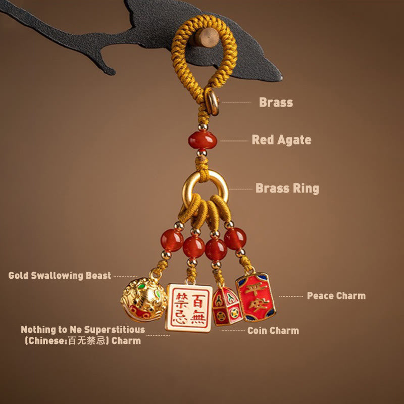 Fortune Jewel Nothing to Be Superstitious Dancing Lion Copper Wealth Key Chain