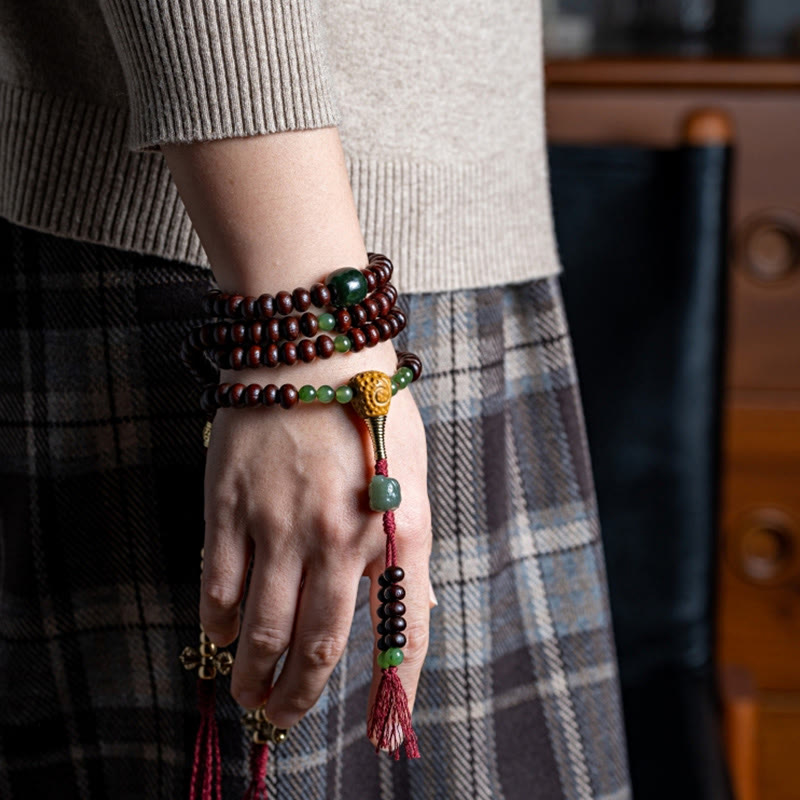 Fortune Jewel Natural Tibet 108 Mala Beads Purple Bodhi Seed Hetian Cyan Jade Copper Dorje Peace Bracelet