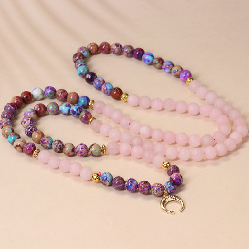Fortune Jewel 108 Beads Miano Real Pink Crystal Mala Healing Bracelet