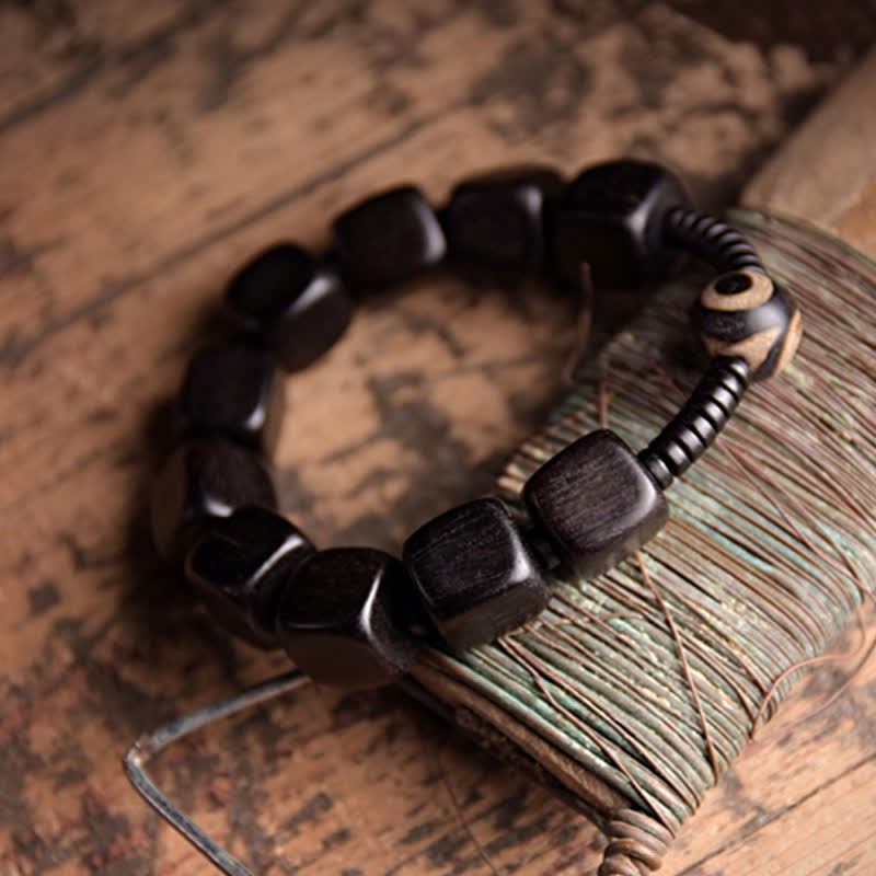 Fortune Jewel Tibetan Ebony Wood Dzi Bead Strength Bracelet