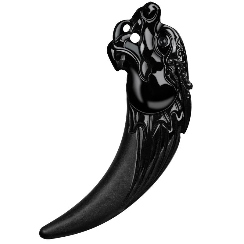 Fortune Jewel Natural Black Jade Chinese Zodiac Dragon Tooth Pattern Protection Necklace Pendant Fortune Jewel