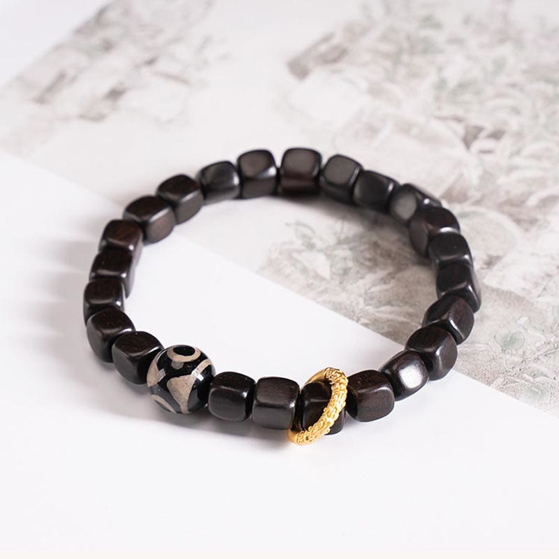 Fortune Jewel Tibetan Ebony Wood Dzi Bead Balance Calm Bracelet