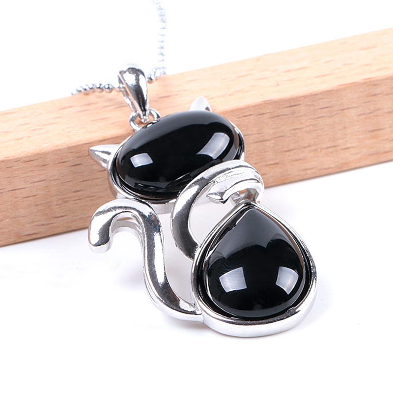 Fortune Jewel Cat Pattern Natural Crystal Protection Necklace Pendant