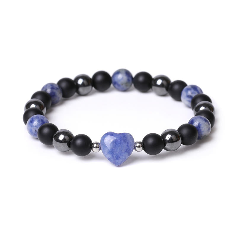 Fortune Jewel Black Onyx Tiger Eye Stone Crystal Love Heart Protection Bracelet