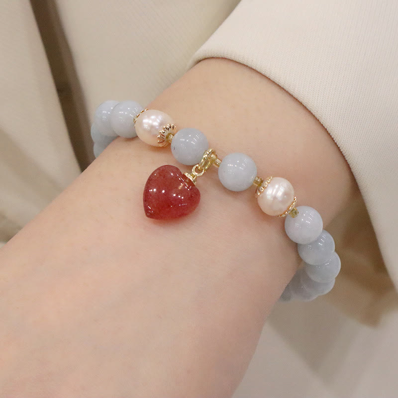 Fortune Jewel Natural Aquamarine Chalcedony Serenity Rabbit Gourd Cat Charm Bracelet