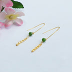 Fortune Jewel 925 Sterling Silver Natural Hetian Cyan Jade Bead Luck Phoenix Tail Drop Earrings
