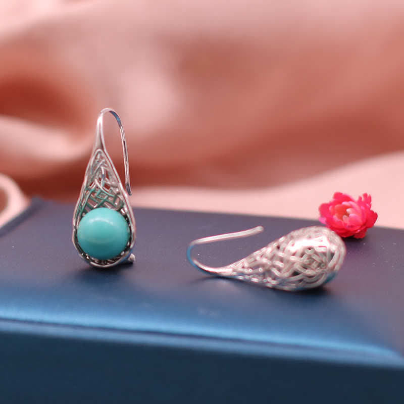 Fortune Jewel 925 Sterling Silver Turquoise Beaded Pattern Protection Drop Dangle Earrings