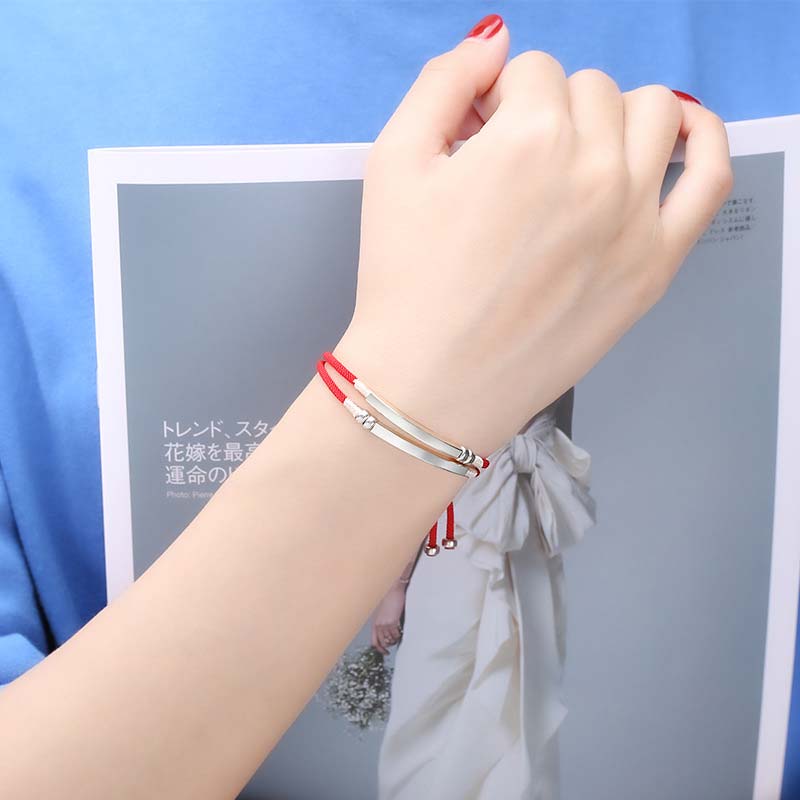 Fortune Jewel 925 Sterling Silver Red String Layered Braid Bracelet - Fortune Jewel