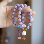 Fortune Jewel Liuli Glass Bead Lotus Design Fluorite Ivory Fruit Dancing Lion Charm Enlightenment Bracelet