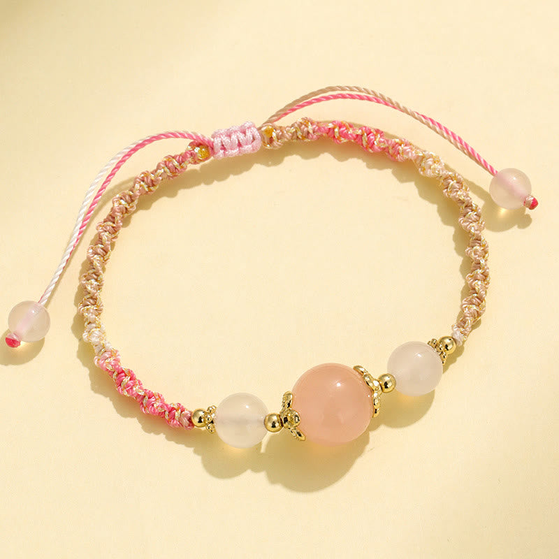 Fortune Jewel Strawberry Quartz Pink Crystal Prehnite White Agate Bead Healing Rope Bracelet