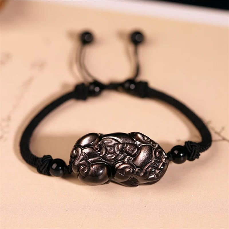 Fortune Jewel Natural Obsidian Amethyst Citrine PiXiu Cooper Coin Wealth Bracelet