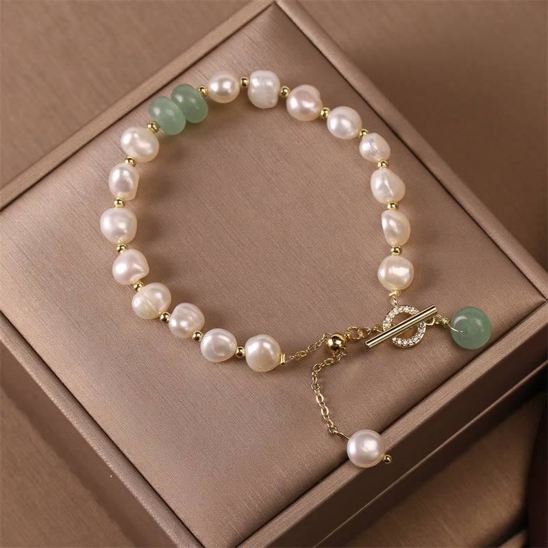 Fortune Jewel Pearl Green Strawberry Quartz Bead Healing Chain Bracelet