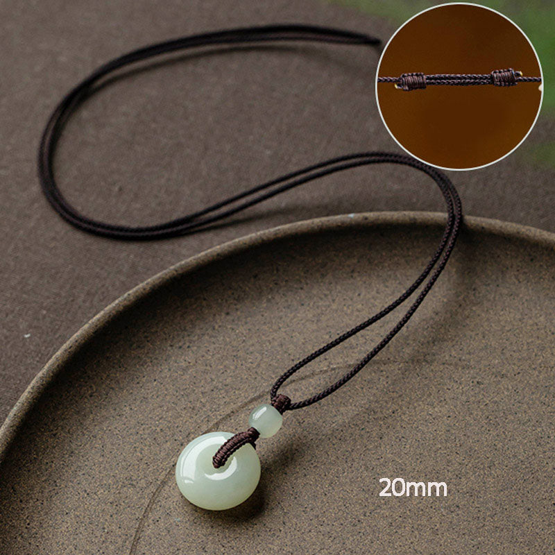 Fortune Jewel Natural Round Jade Peace Buckle Luck Prosperity Necklace Pendant