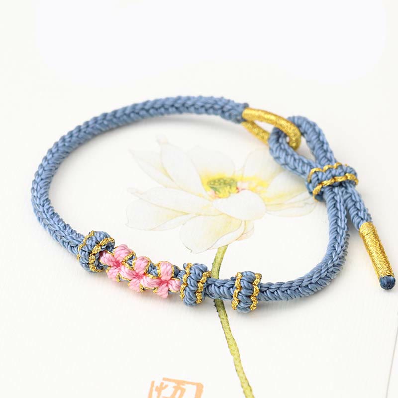 Fortune Jewel Handmade Three Peach Blossoms Luck Eight Strands Braided String Bracelet