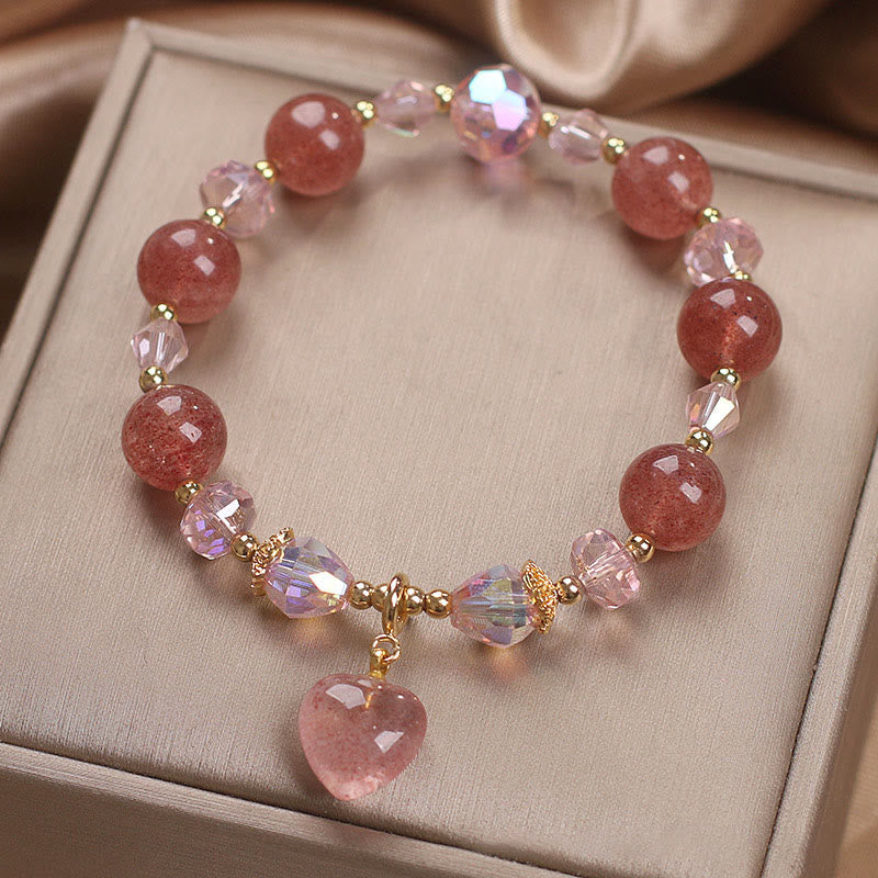Fortune Jewel Natural Strawberry Quartz Crystal Love Heart Healing Positive Bracelet