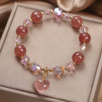 Fortune Jewel Natural Strawberry Quartz Crystal Love Heart Healing Positive Bracelet