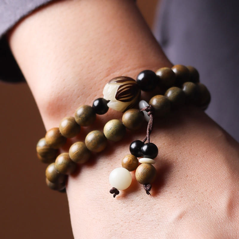Fortune Jewel Green Sandalwood Bodhi Seed Lotus Soothing Double Wrap Bracelet