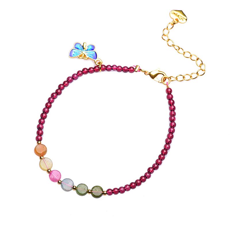 Fortune Jewel Garnet Tourmaline Butterfly Protection Bracelet Anklet