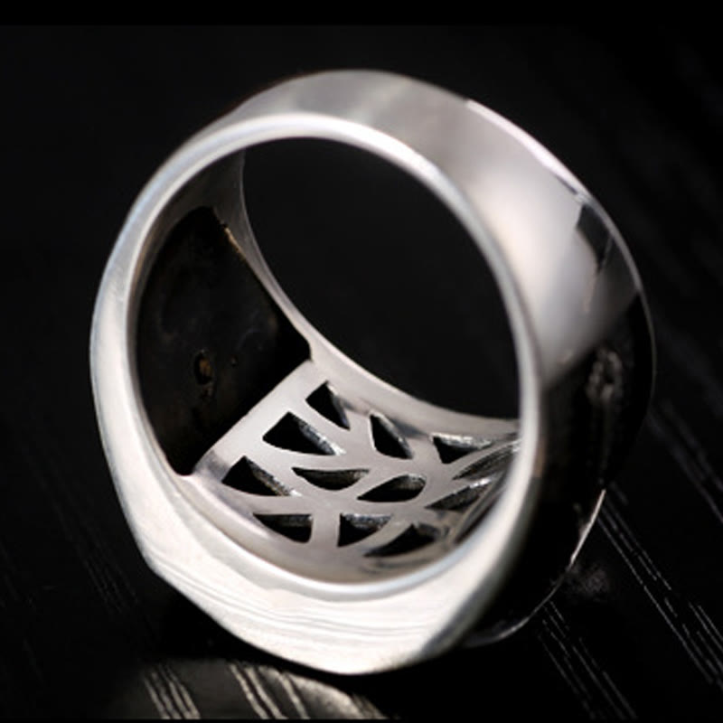 Fortune Jewel 925 Sterling Silver Sanskrit Design Carved Protection Adjustable Ring