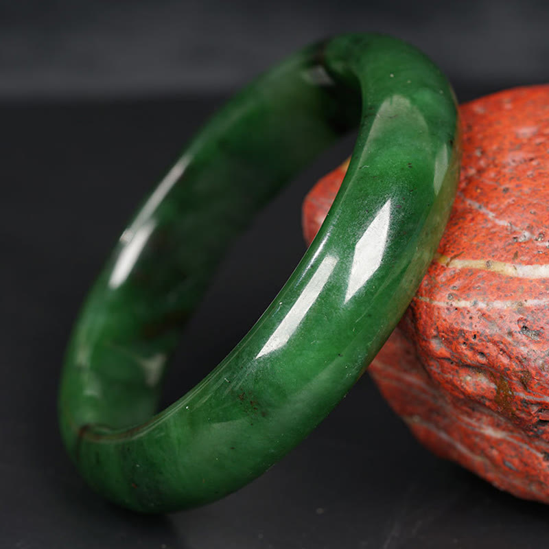 Fortune Jewel Natural Hetian Cyan Jade Happiness Success Bracelet Bangle