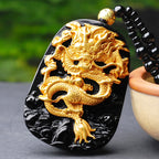Fortune Jewel 18k Gold-plated Dragon Obsidian Lucky Pendant Necklace