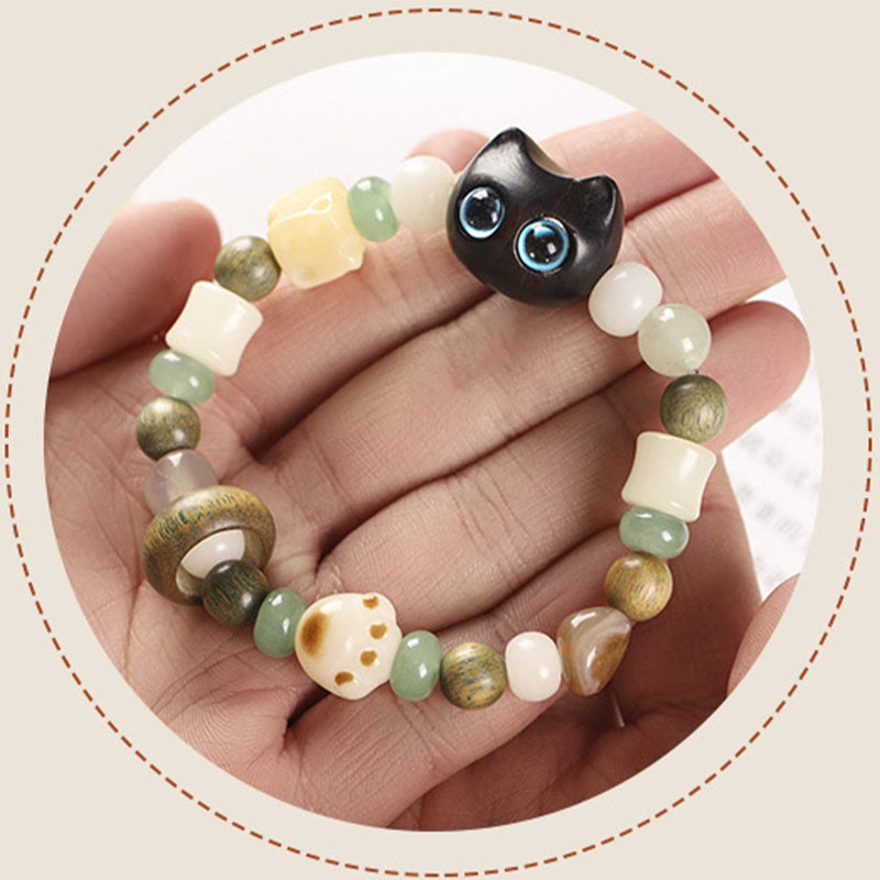 Fortune Jewel Bodhi Seed Green Sandalwood Ebony Wood Small Leaf Red Sandalwood Cat Head Paw Claw Peace Bracelet