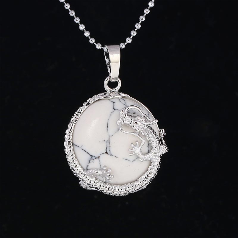 Fortune Jewel Chinese Dragon Natural Quartz Crystal Healing Energy Necklace Pendant