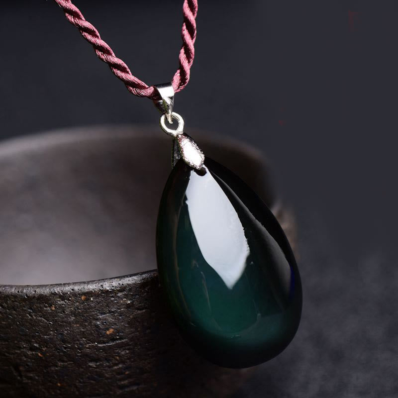 Fortune Jewel Gold Sheen Obsidian Black Obsidian Rainbow Obsidian Wealth Water Drop Necklace Pendant