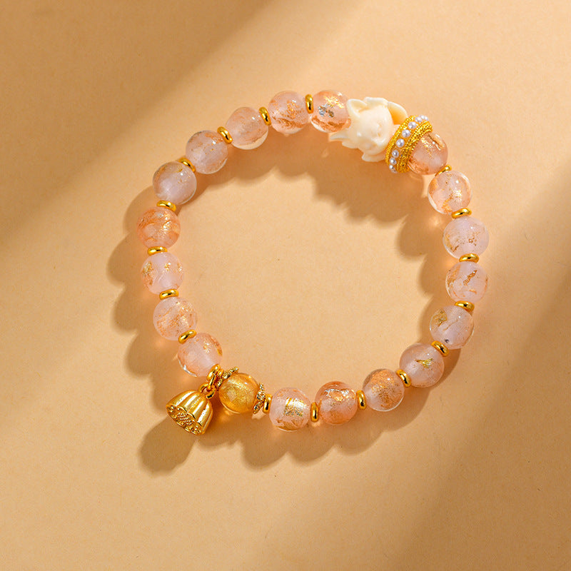 Fortune Jewel Tibetan Incense Ash Liuli Glass Bead Lucky Nine Tailed Fox Lotus Charm Bracelet