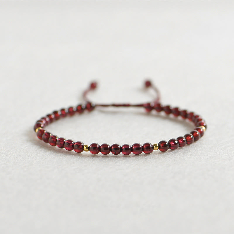 Fortune Jewel Natural Garnet Golden Beads Stability Bracelet