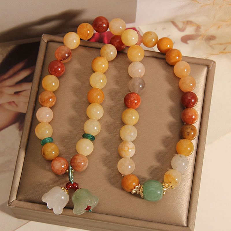 Fortune Jewel Tibet Natural Golden Silk Jade Double Layer Bell Orchid Luck Bracelet
