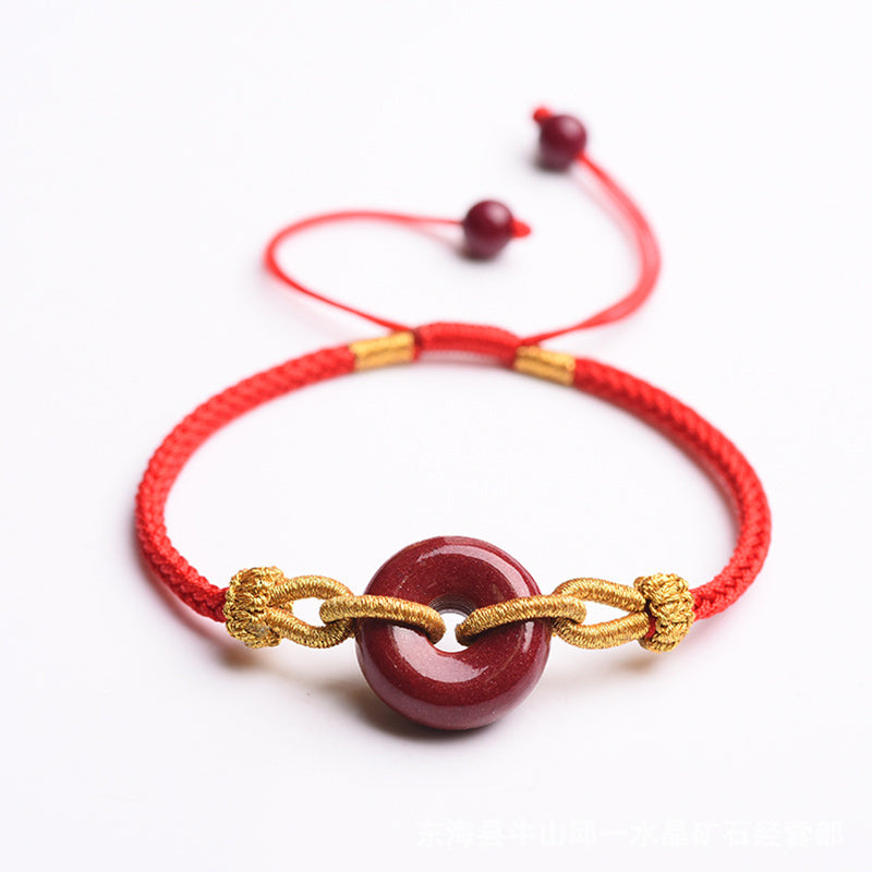Fortune Jewel Handmade Cinnabar Peace Buckle Blessing Braided Rope Bracelet