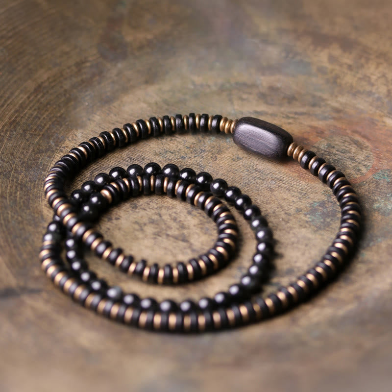 Fortune Jewel Rainbow Obsidian Ebony Wood Copper Healing Triple Wrap Bracelet