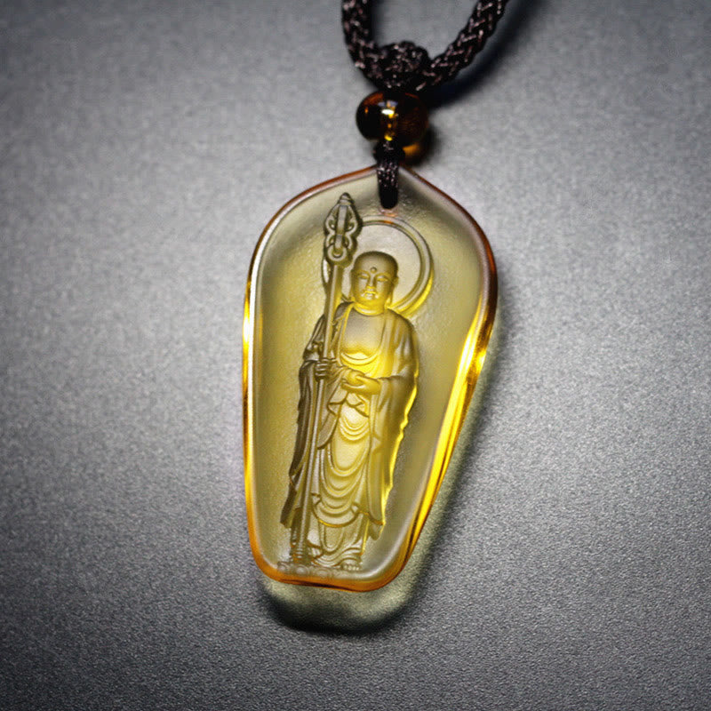 Fortune Jewel Ksitigarbha Buddha Liuli Crystal Serenity Amulet Necklace Pendant Fortune Jewel