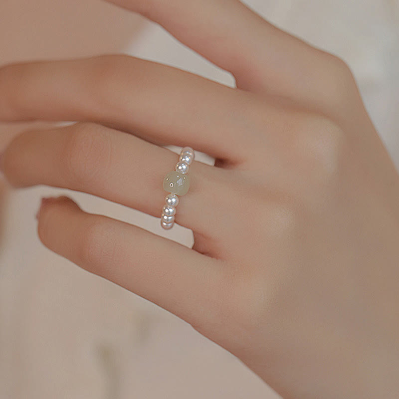 Fortune Jewel Round Jade Pearl Beads Luck Ring