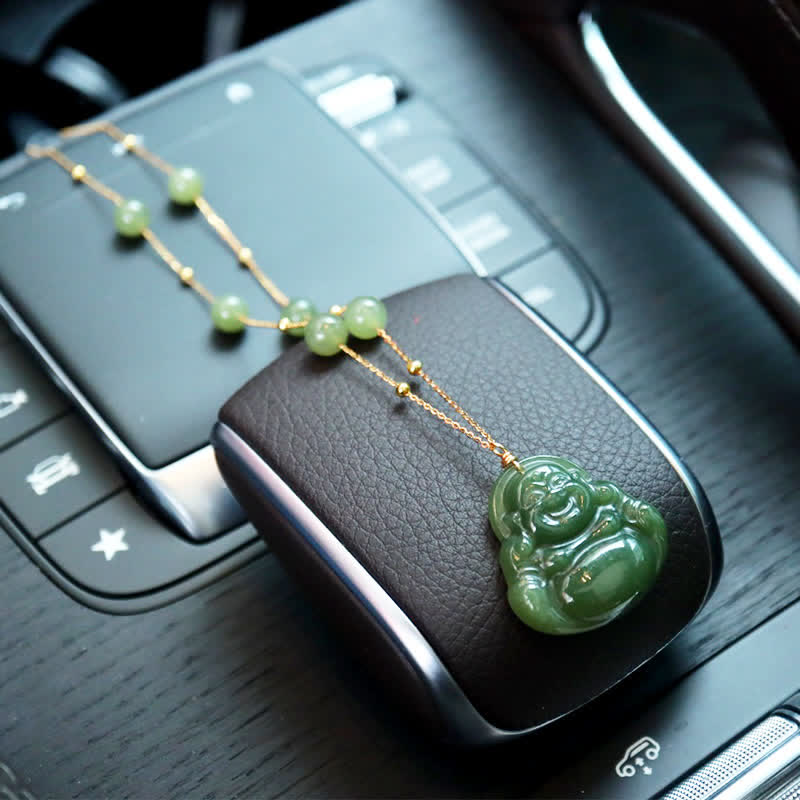 Fortune Jewel Laughing Buddha Hetian Jade Luck Necklace Bead Chain Pendant Fortune Jewel