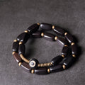 Fortune Jewel Tibet Ebony Wood Dzi Bead Copper Balance Double Wrap Bracelet